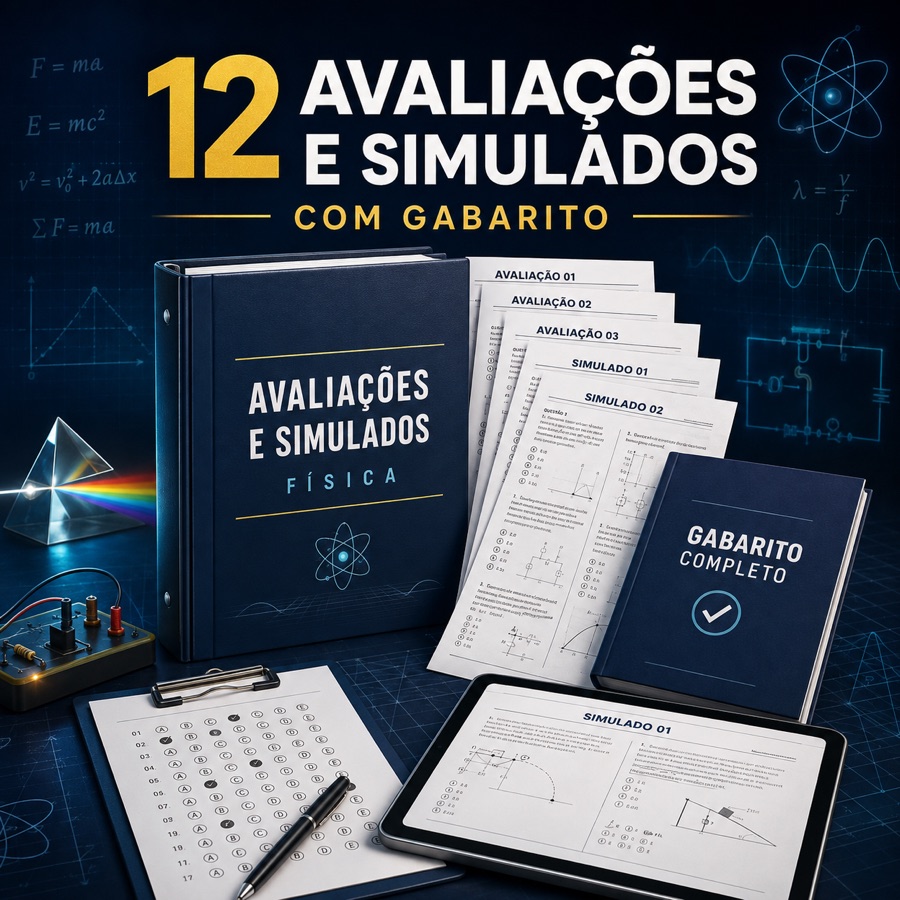 Capa: 12 Avaliações e Simulados de Física com gabarito