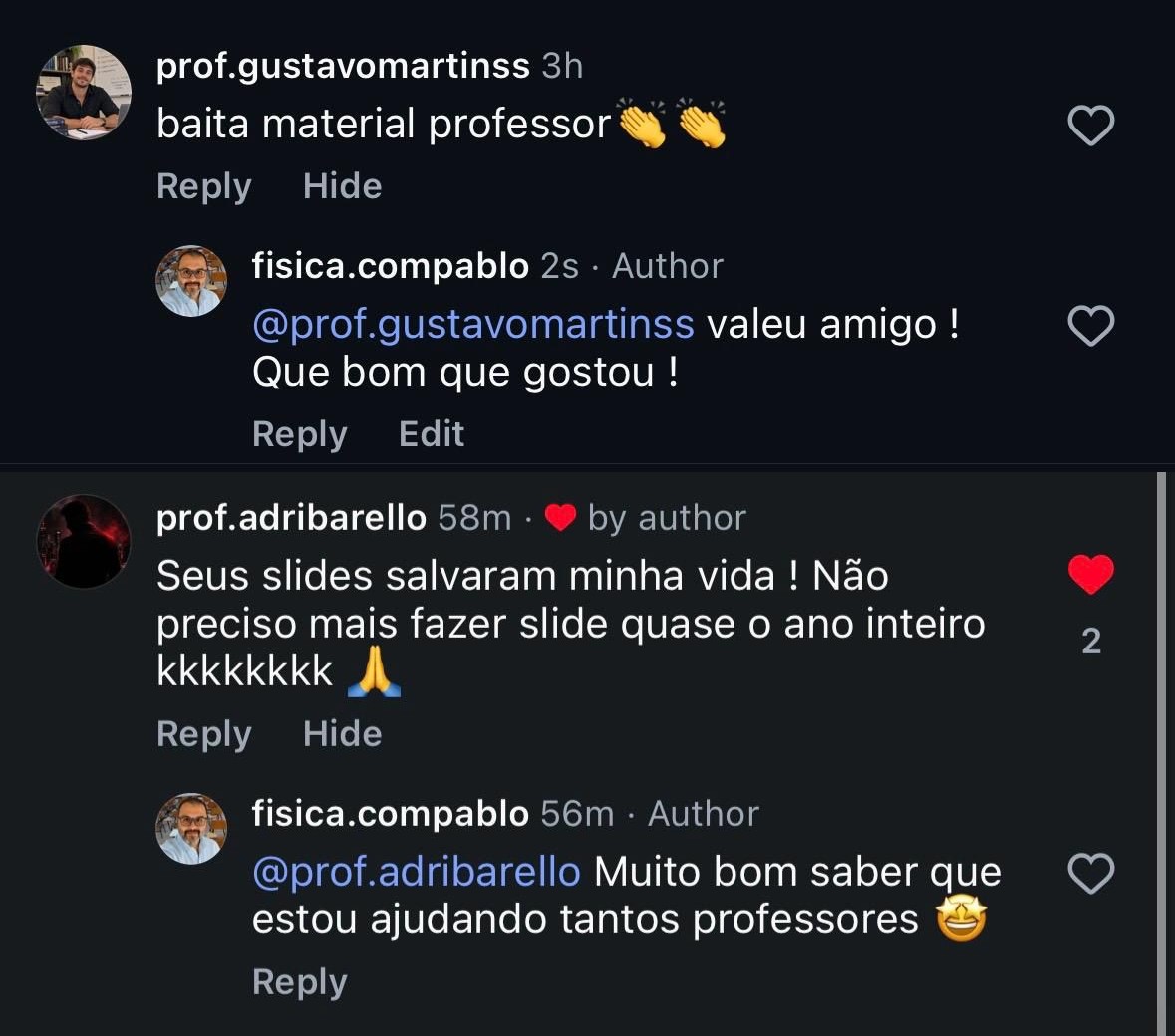 Depoimento de professor(a)