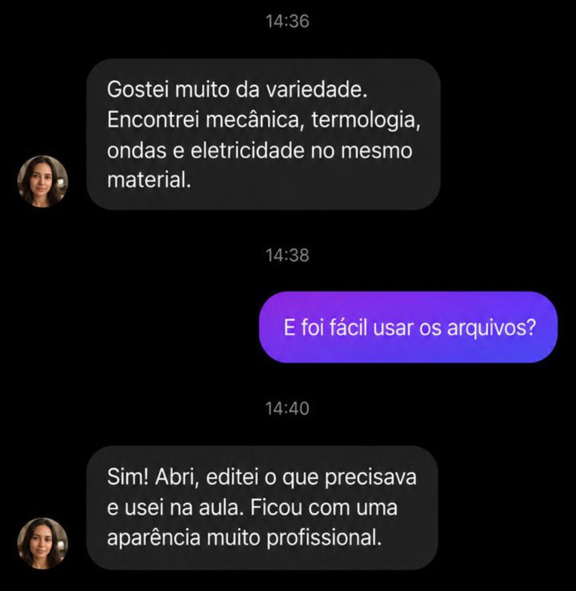 Depoimento de professora sobre os slides de física